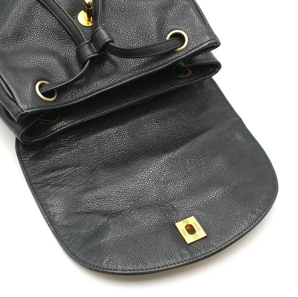 CHANEL Caviar Leather Turnlock Chain Backpack Bag Black main image 6